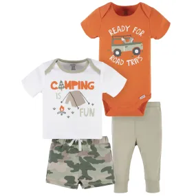 4-Piece Baby Boys Camping Fun Onesies Bodysuit, Tee, Shorts & Pant Set