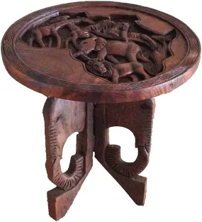 African Wood Hand Carved Folding Table