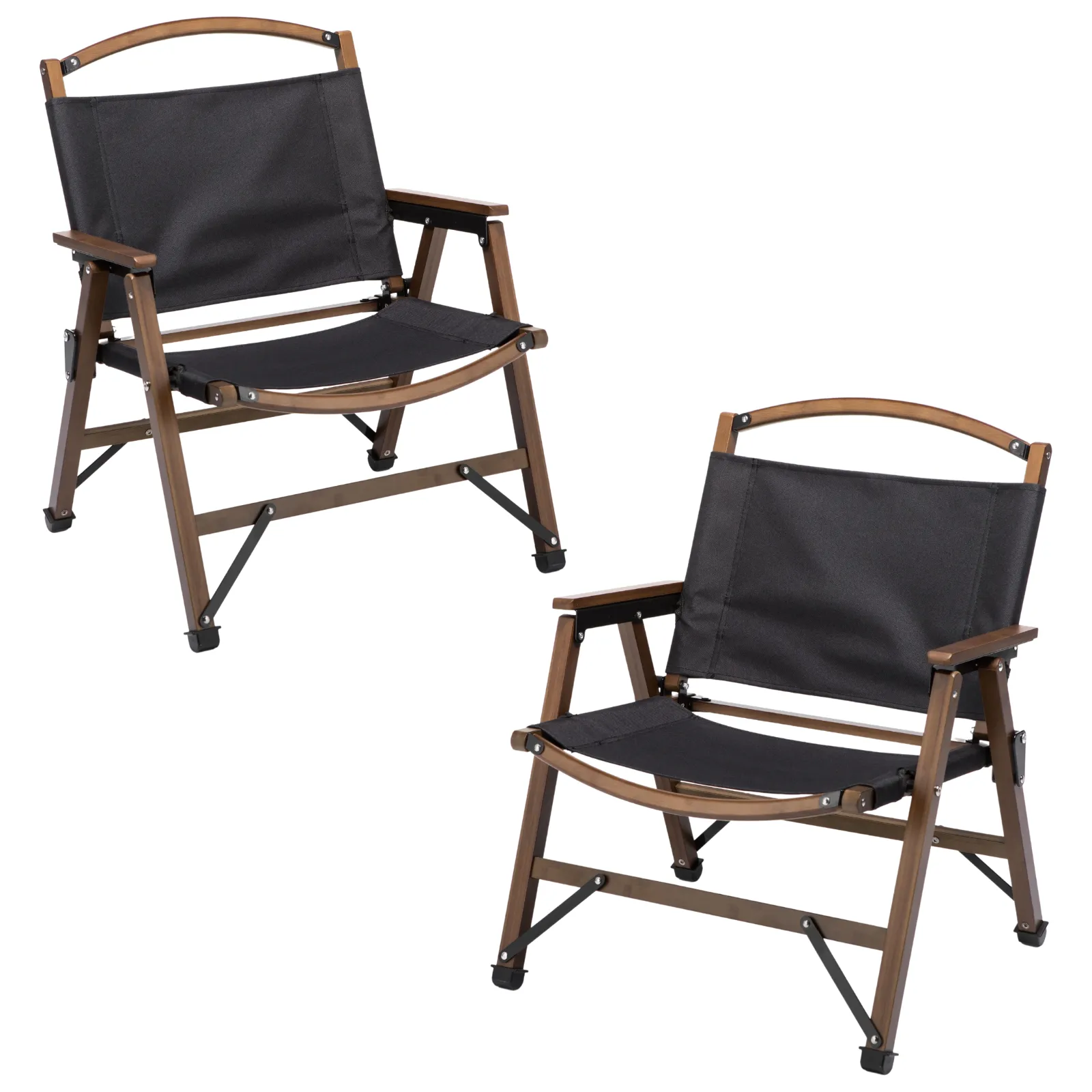 Bamboo Canvas Foldable Outdoor Camping Chair - Black - 2 Set