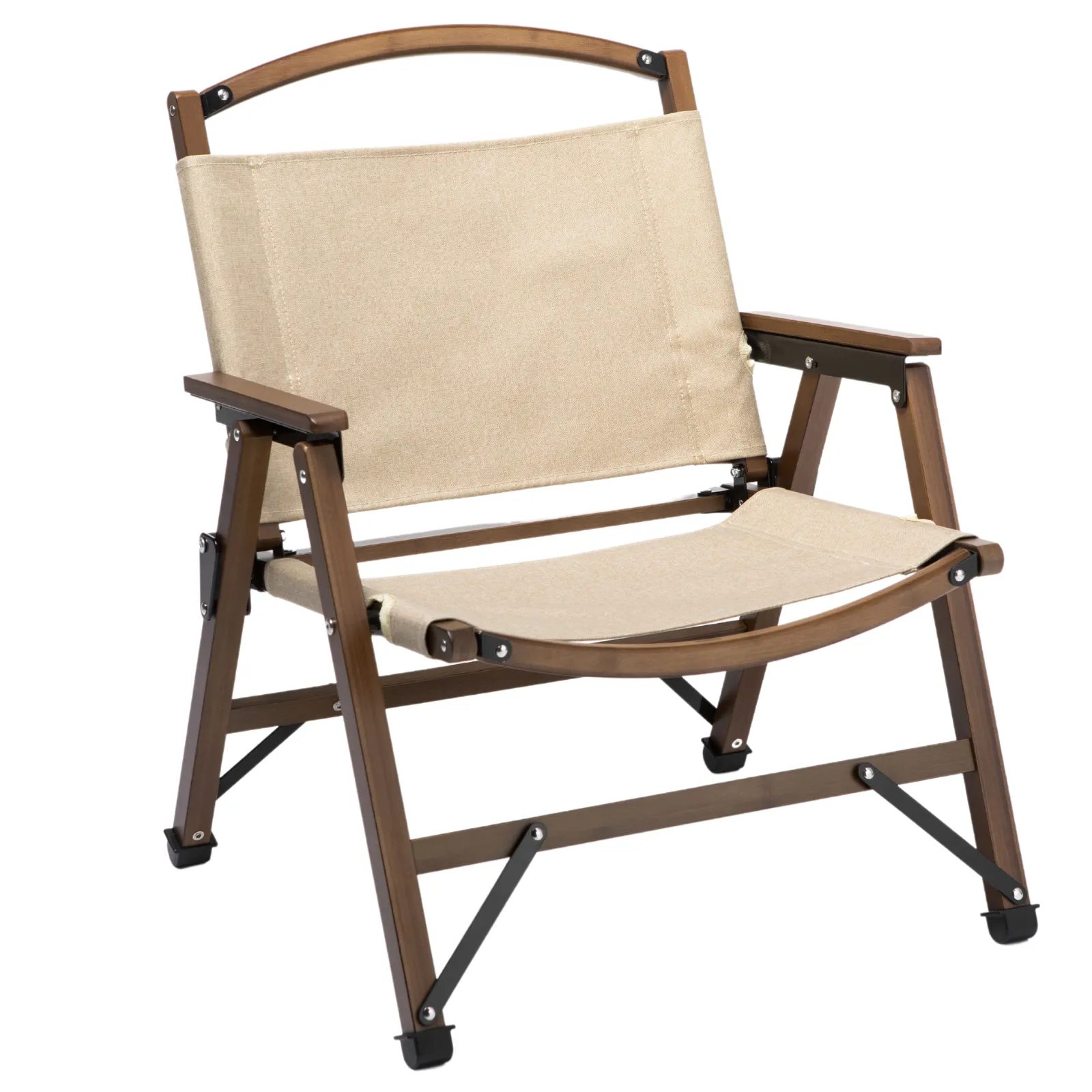 Bamboo Canvas Foldable Outdoor Camping Chair - Khaki/Beige