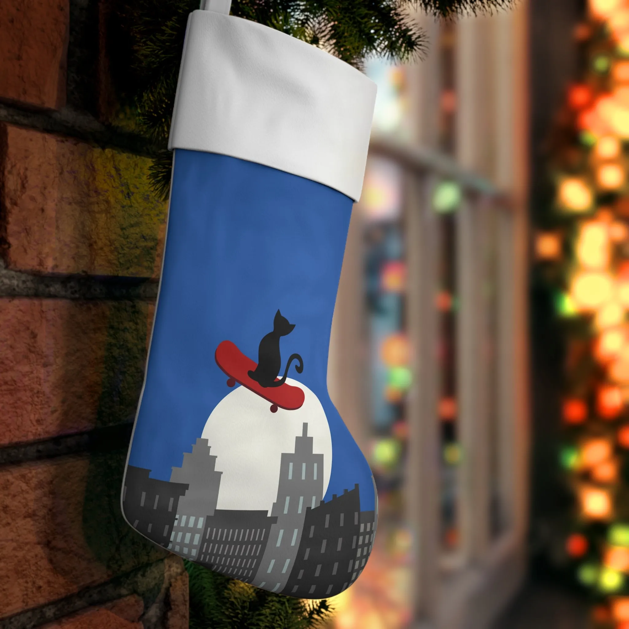 Black cat on skateboard Holiday Stocking