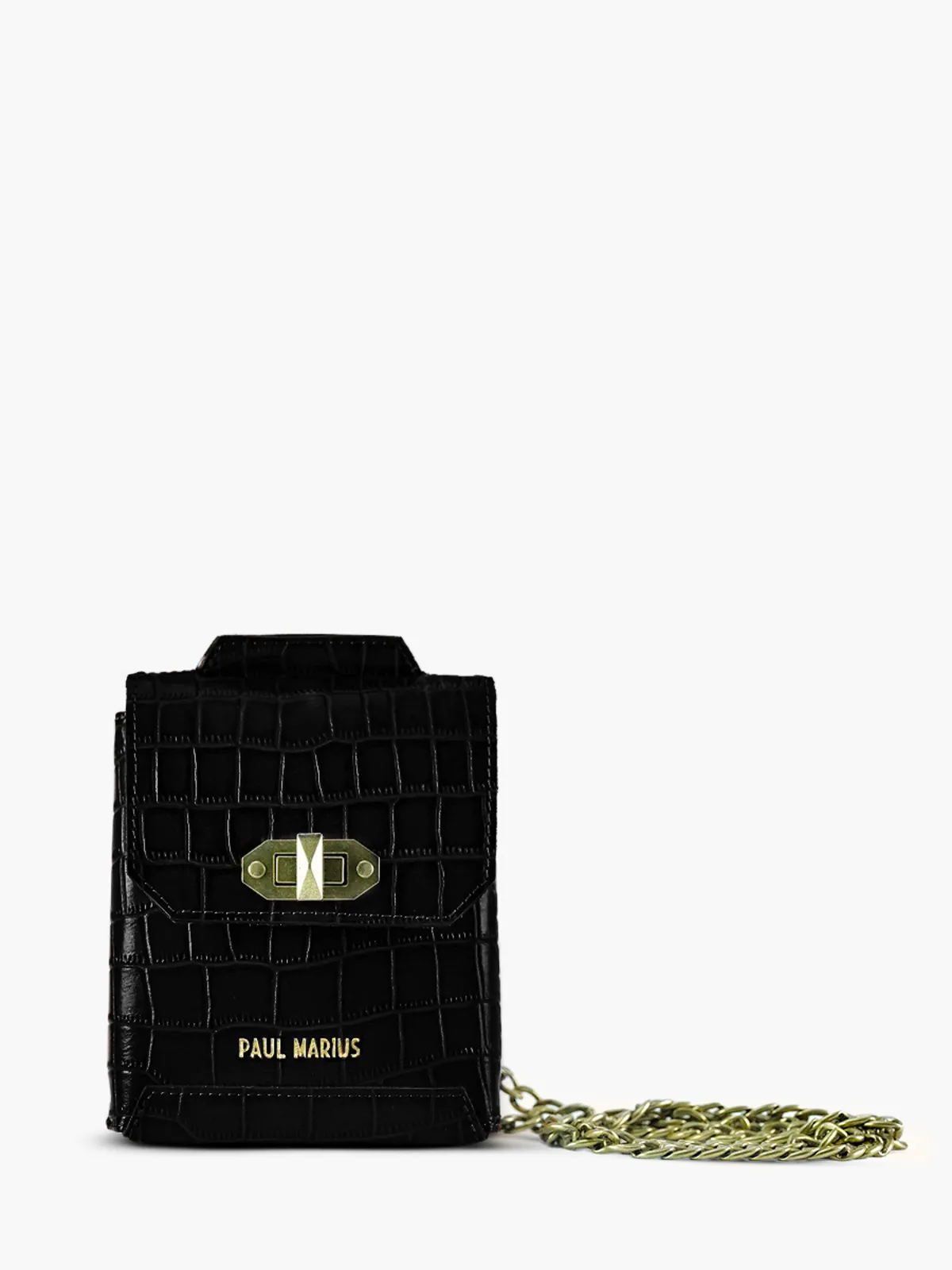 Black Leather Phone Bag for Women - Agathe Alligator Jet Black | PAUL MARIUS