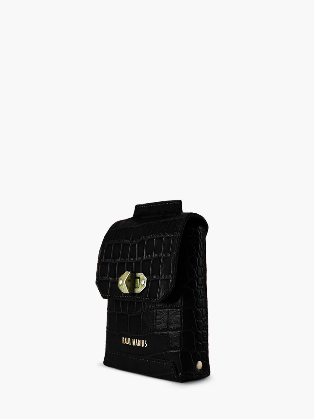 Black Leather Phone Bag for Women - Agathe Alligator Jet Black | PAUL MARIUS