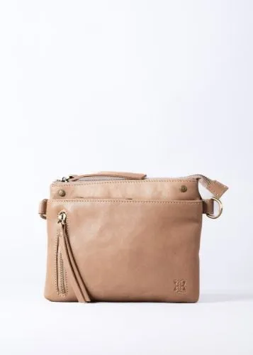 Harstone Mini Leather Cross Body Bag in Taupe