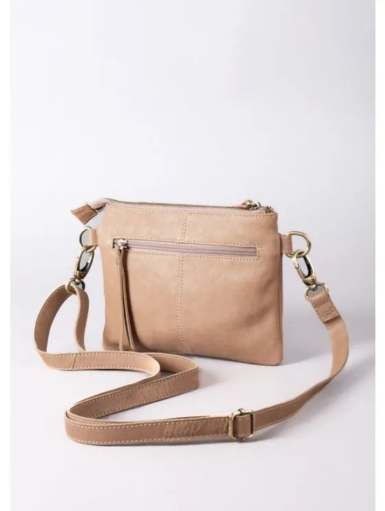 Harstone Mini Leather Cross Body Bag in Taupe