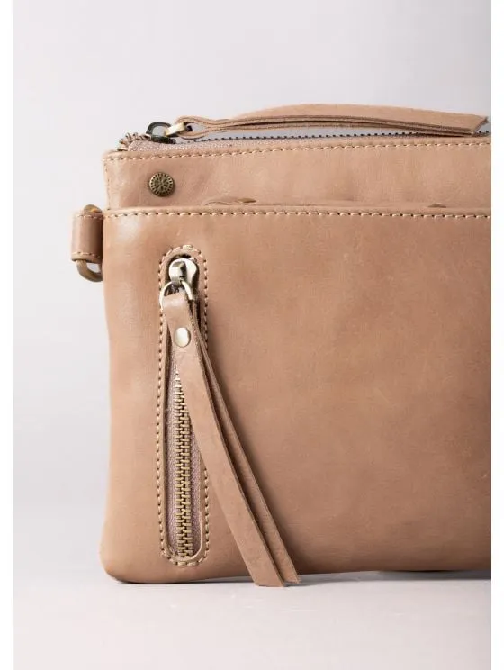 Harstone Mini Leather Cross Body Bag in Taupe