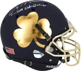 Joe Montana Notre Dame Fighting Irish Autographed Schutt Shamrock Tradition Authentic Helmet with 1977 National Champions Inscri