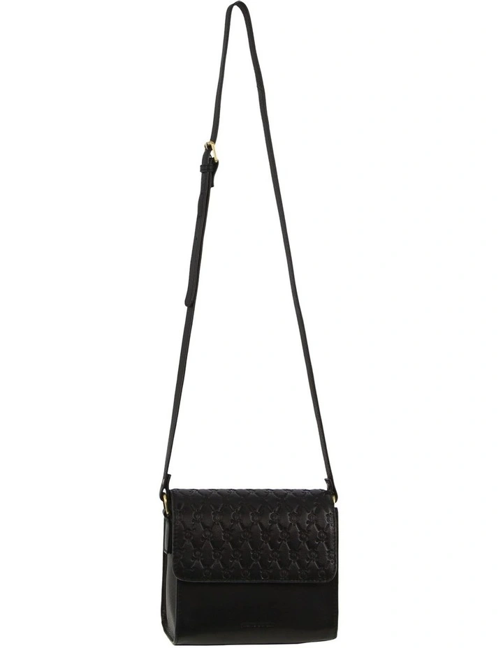 Leather Diamond Embossed Cross-Body Bag in Black