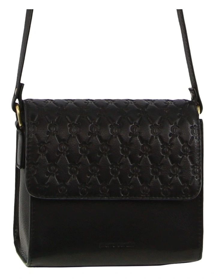 Leather Diamond Embossed Cross-Body Bag in Black