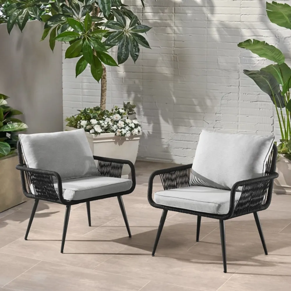 Light Gray Rope Frame 2-pc. Outdoor Arm Chair Set