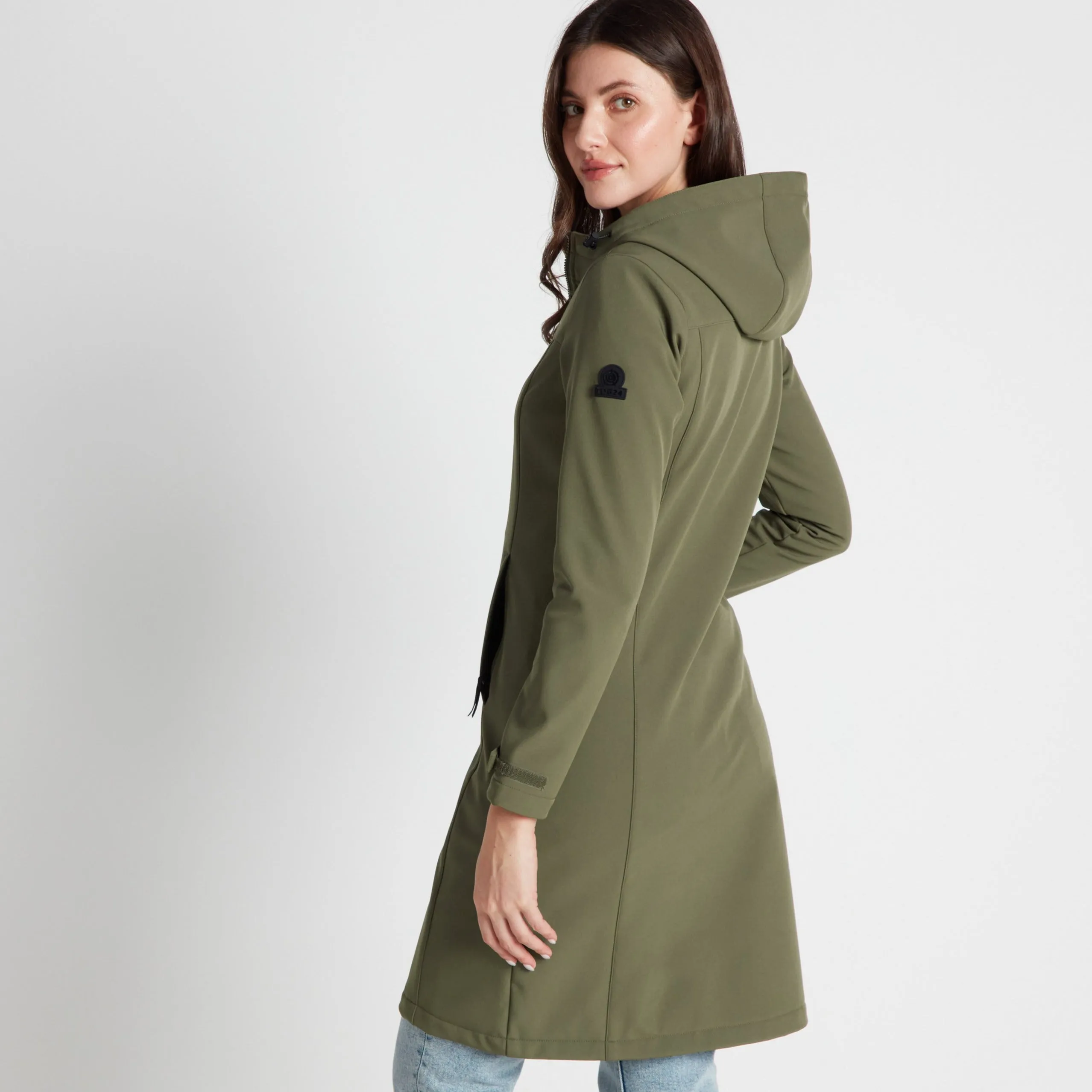 Marina Womens Extra Long Softshell Jacket - Khaki