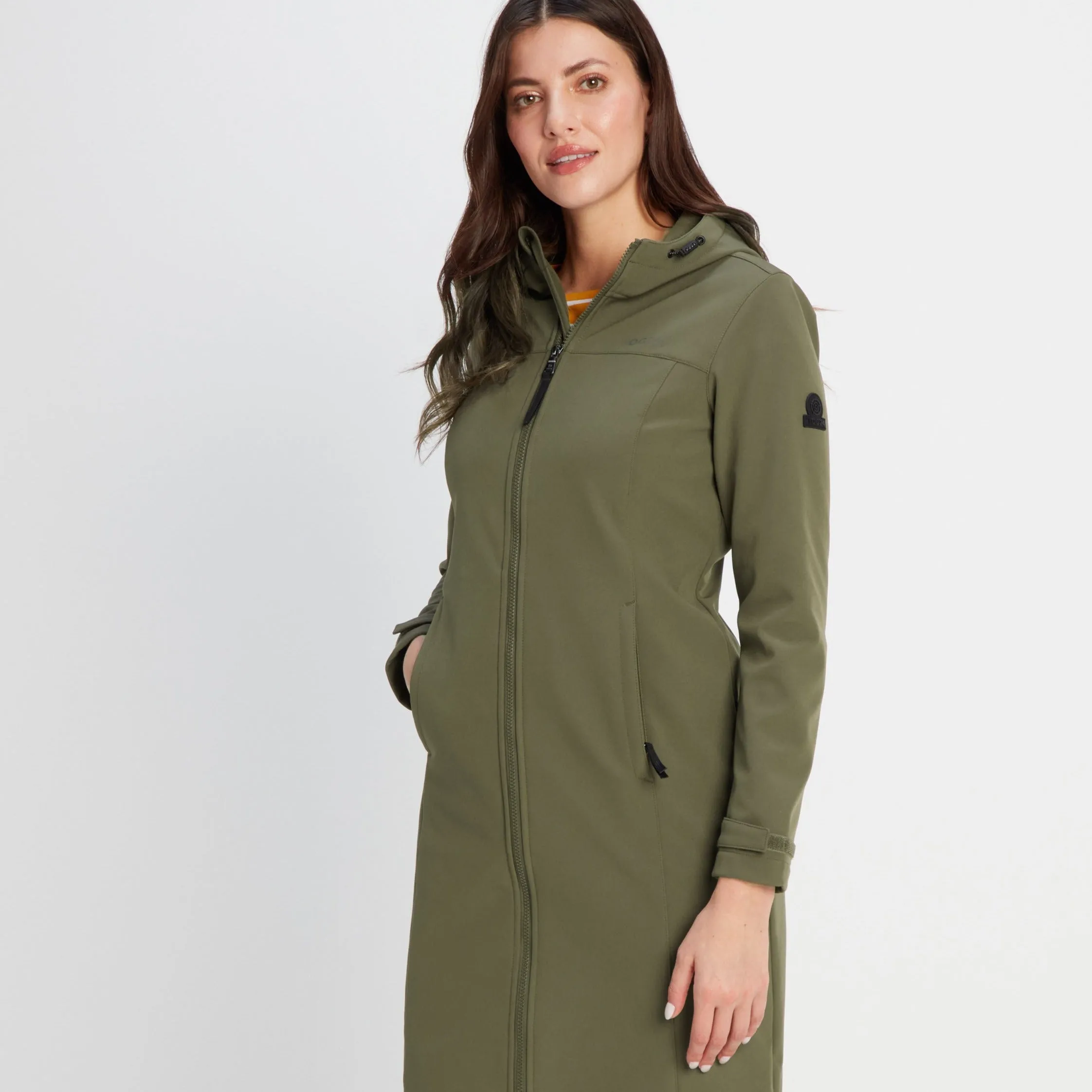 Marina Womens Extra Long Softshell Jacket - Khaki