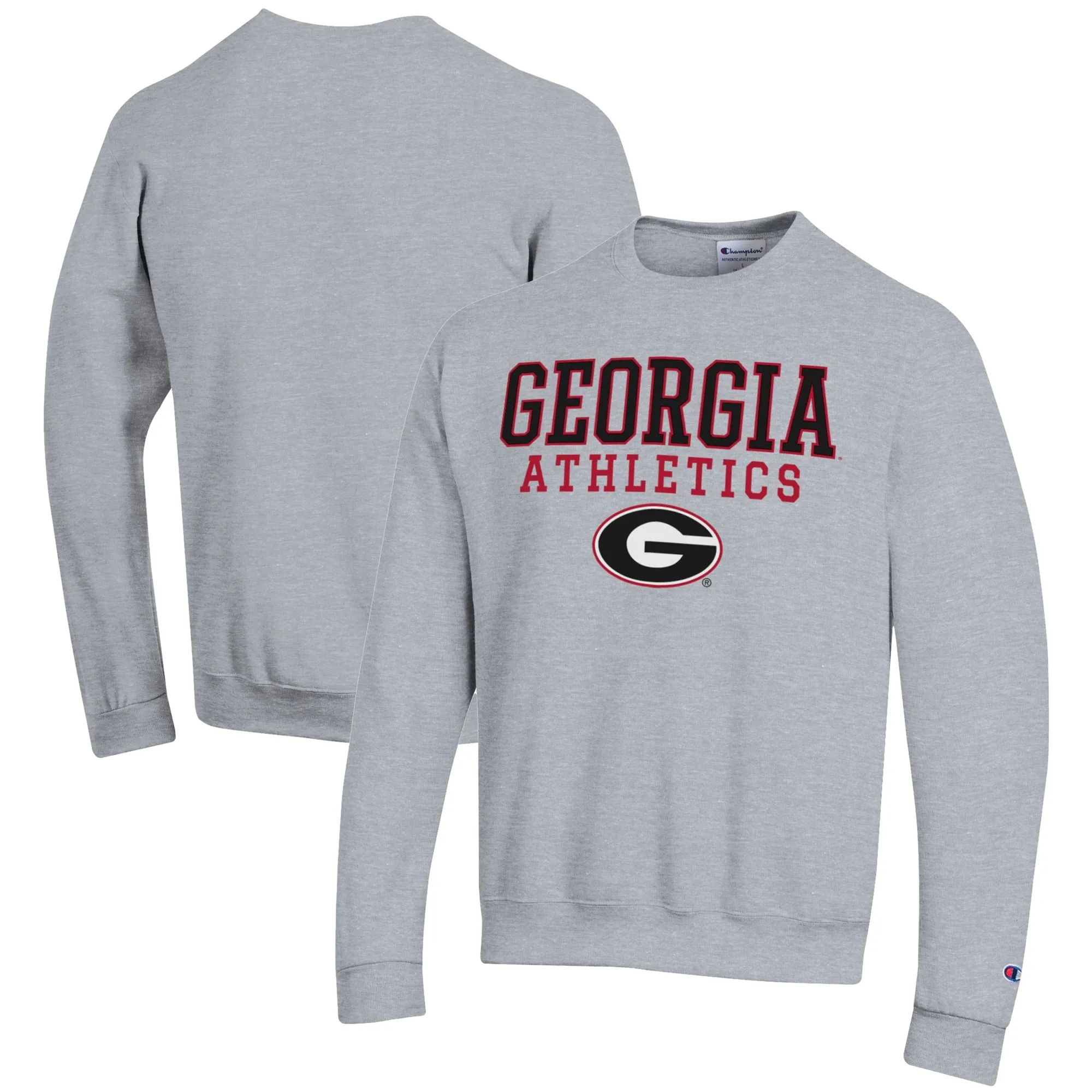 Men's Champion  Gray Georgia Bulldogs Athletics Logo Stack Pullover Sweatshirt