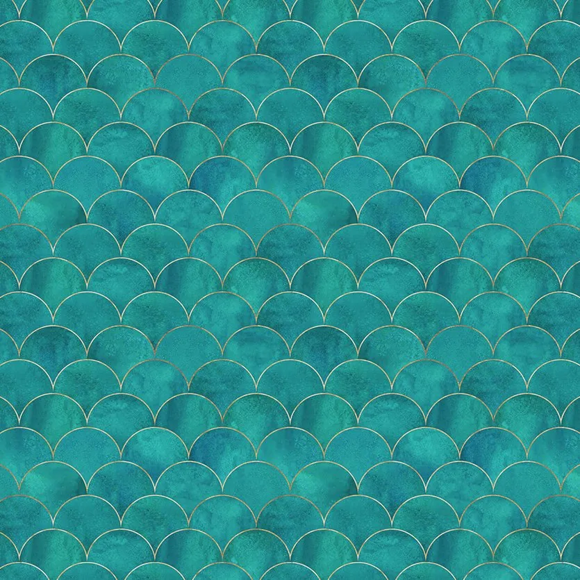 Mermaid Bath Mat, Beach Art, Fish Scales, Non Slip, Teal & Gold Fabric, Mermaid Decor, Boho Rug, Microfiber, Small or Large, Pri