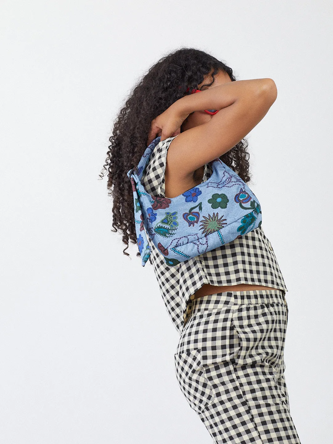 Mini Nylon Shoulder Bag - Denim Birds