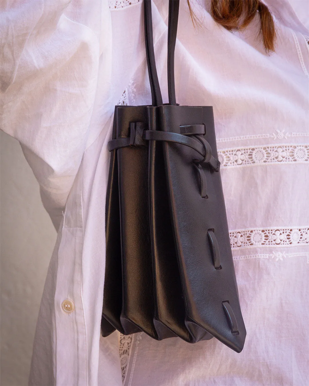 Origami Leather Bag Black