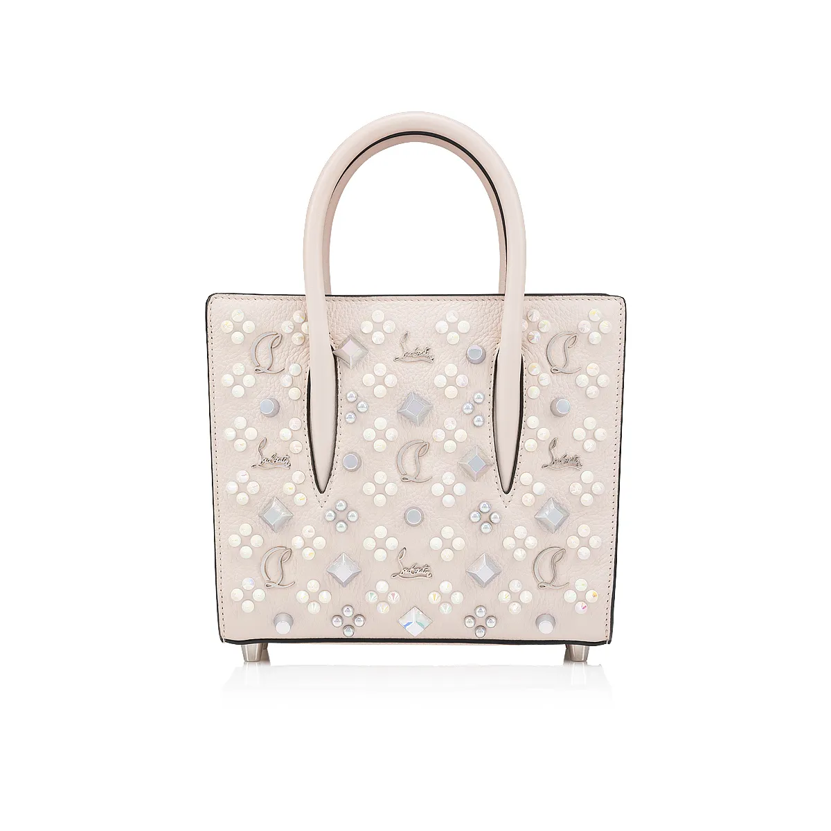 Paloma mini Top handle bag - Grained calf leather and spikes Loubinthesky  - Leche