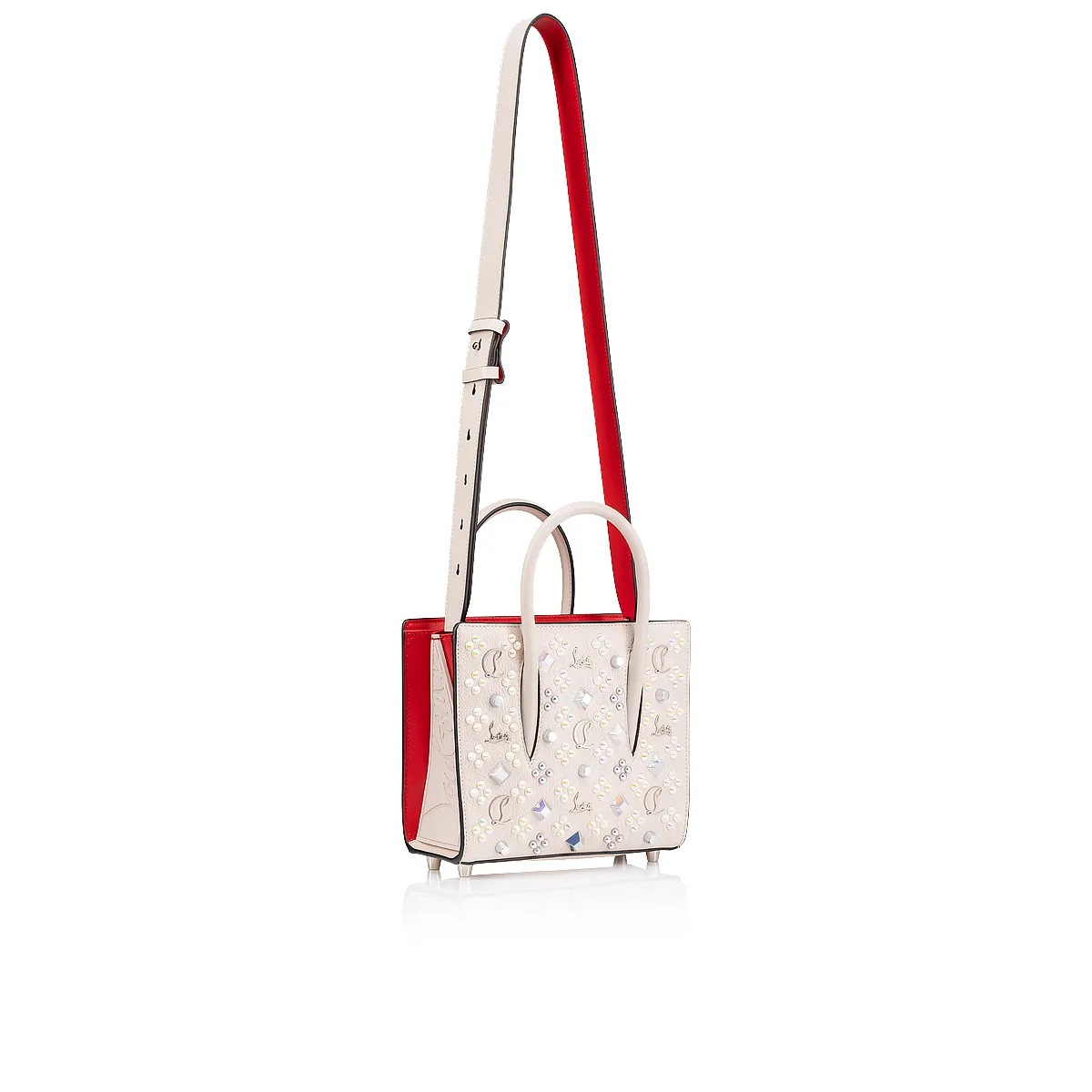 Paloma mini Top handle bag - Grained calf leather and spikes Loubinthesky  - Leche