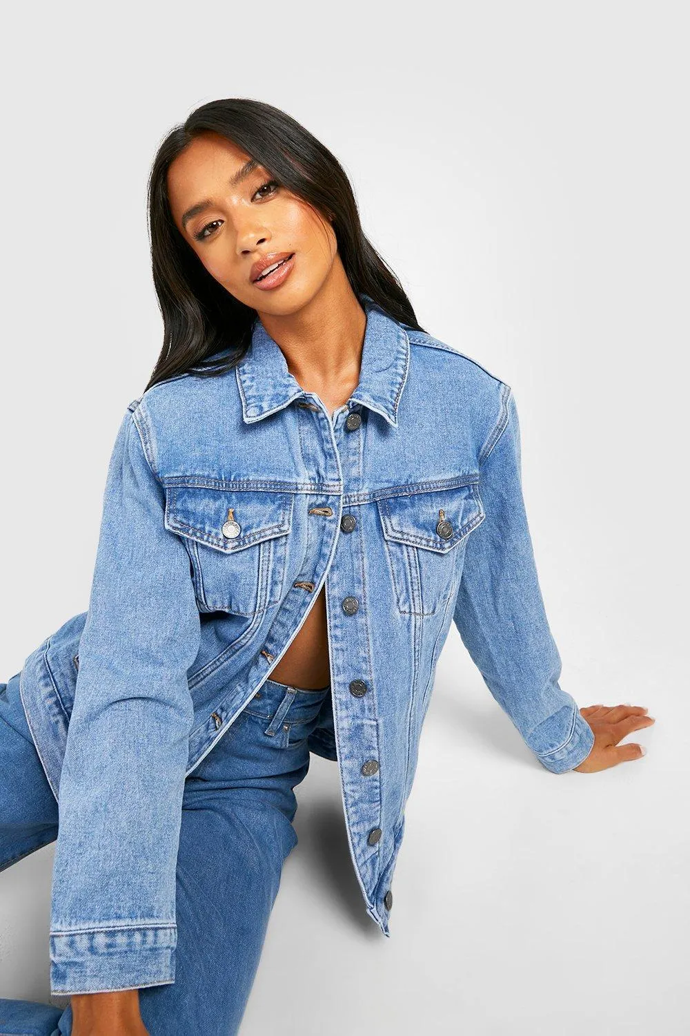 Petite Seam Detail Oversized Denim Jacket