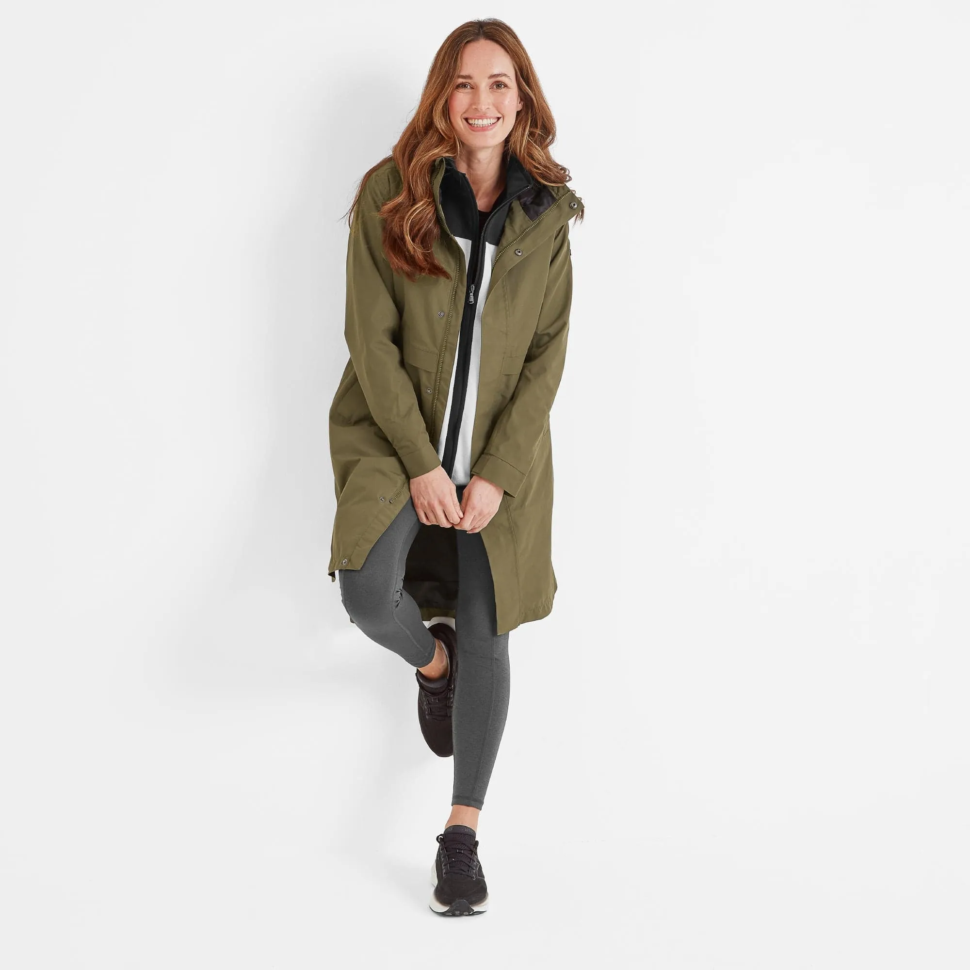 Saunter Womens Long Waterproof Jacket - Khaki