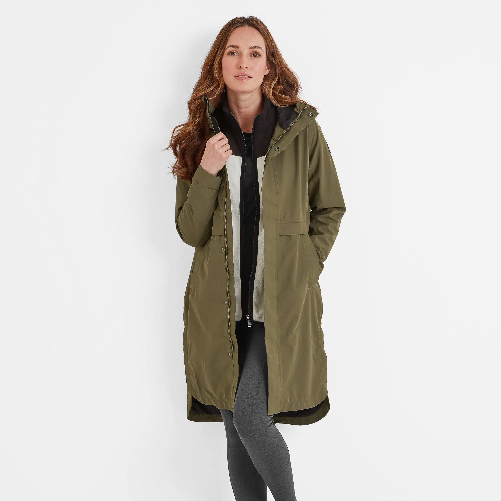 Saunter Womens Long Waterproof Jacket - Khaki