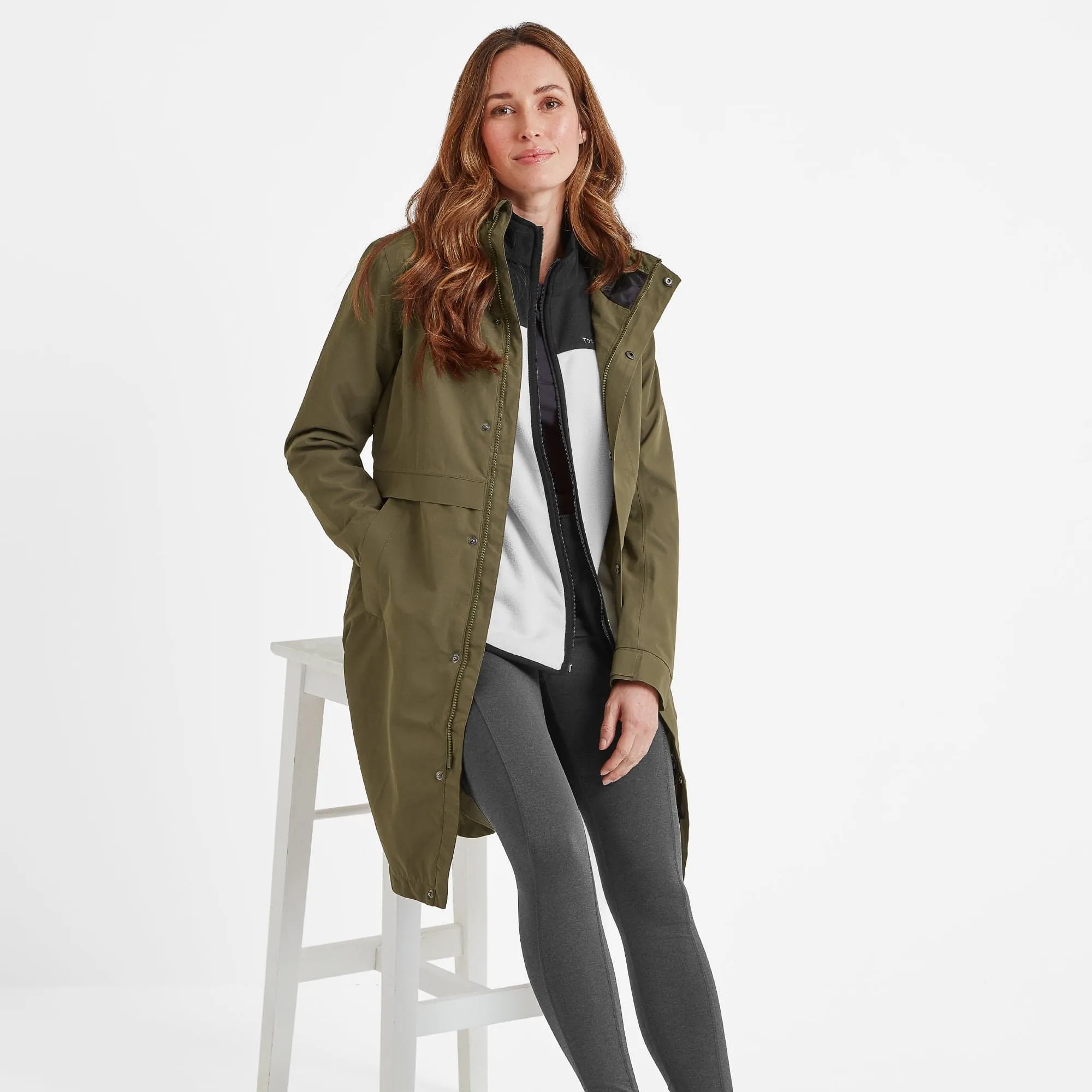 Saunter Womens Long Waterproof Jacket - Khaki