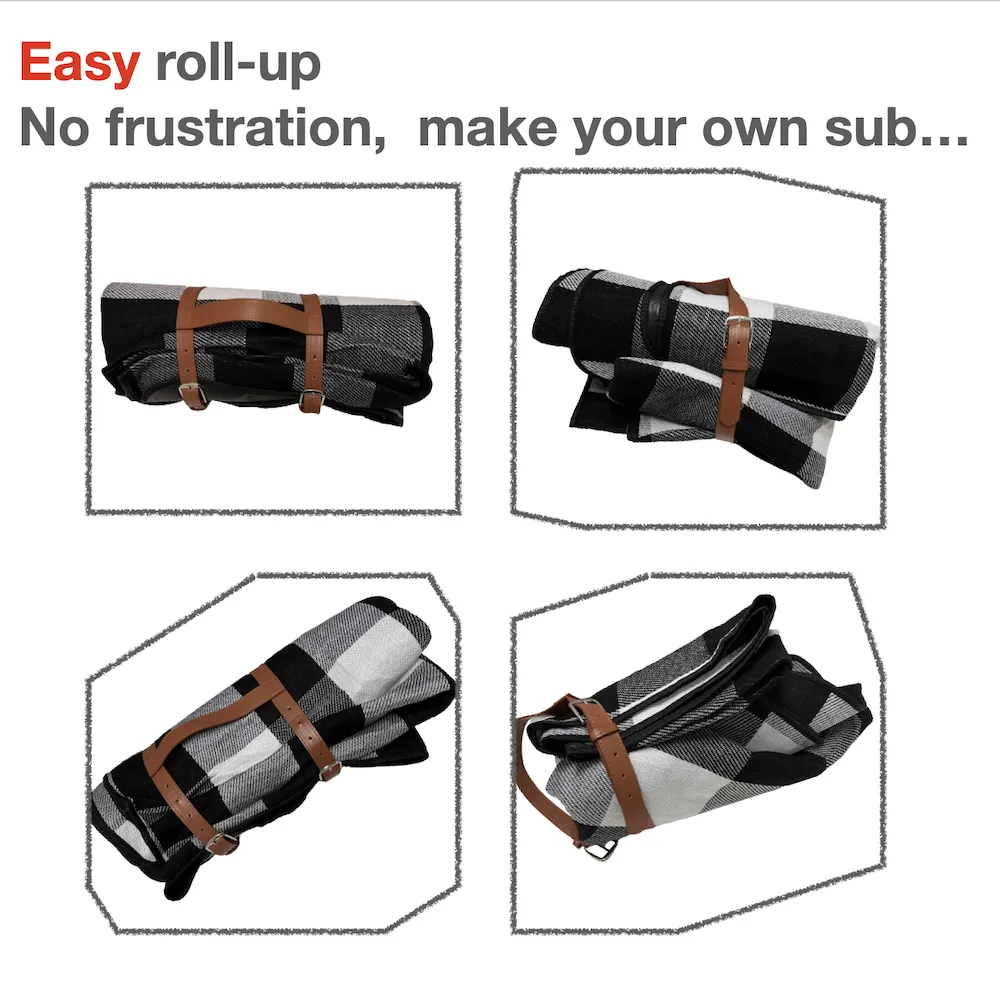 URBY Lightweight Portable Easy Roll up Blanket with Straps, Fits 3-4 Person for Family Events Such as Concert, Travel, Picnic, B